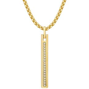 Fiusem Pendant Necklace for Men, Silver Tone/Gold Plated/Black Mens Penddant Necklaces with 2.5 mm Box Chain, Stainless Steel Bar Chain, 18-28 Inches