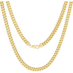 Nuragold 10k Real Yellow Gold Franco Square 6mm Box Chain Wheat Chain Necklace (18"-30") Italian Jewelry for Men