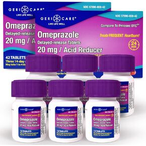 Gericare Omeprazole تأخر إطلاق أقراص 20 ملغ حامض المعدة حبوب منع الحمل لمدة 24 ساعة حرقة الإغاثة- دواء حمض الارتجاع لعلاج حرق المعدة المتكررة المضادة للحمض 42 العد (2 عبوة)