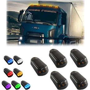 5PCS Solar Cab Lights for Truck,No-Drill Installation, Waterproofing,Vibration Sensor Marker Lights,Wireless Led Roof Light for Car Cab,Solar Powered Lightss，No Remote (Multicolor Light)