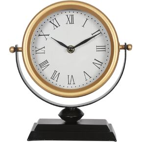 Desk Clock - Classic Vintage Clock and Decorative Shelf Decor,Silent Non-Ticking Clock with Distressed Metal Frame for Office, Living Room or Bedroom