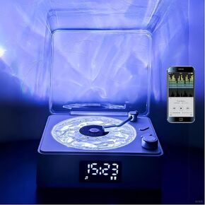 Zsyzdl-Wireless Bluetooth Music Allar Spock Speaker ، مشغل تسجيل صغير مع ضوء محيط ، شاشة على مدار الساعة ، ترقيات 7 فقرات من الضوضاء البيضاء المهدئة ، مناسبة لاستخدام غرفة النوم ، والتصميم القرص الدوار الرجعية