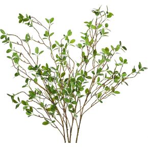 4Pcs 43.3’’ Artificial Ficus Branches, Faux Leaf Green Eucalytus Branches, Artificial Greenery Stems Plants Fake Ficus Twig Plants for Spring Home Office Vase Filler Shop Indoor Decor