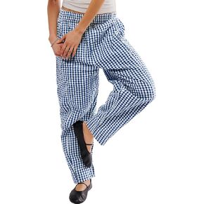 PEHMEA Women's Gingham Lounge Pants with Pockets, Wide Leg Pajama Elastic Waist Casual Loose Fit Checkered Long Trousers