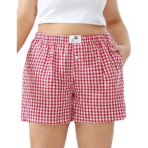 FOREYOND Plus Size Boxer Shorts for Women Gingham Lounge Sleep Plaid Shorts Y2K Beach Bottoms 1XL-5XL