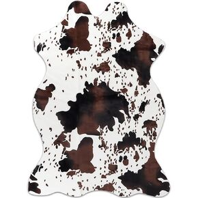 Cow Print Rug - 3.6x2.5 Feet Cow Hide Rugs Faux Cowhide Rug Cute Area Rug Fun Western Room Decor Cow Rugs for Living Room Bedroom Non-Slip Brown(43 inches x 29 inches)