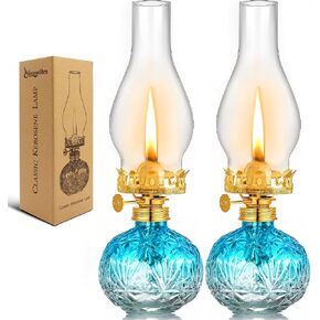 2 Pcs Chamber Oil Lamps for Indoor Use Lantern Kerosene Hurricane Vintage Glass Lamp, Large Classic Decor Lamp for Home Emergency Lighting 11Inch Height (Gradient Blue) in Saudi Arabia