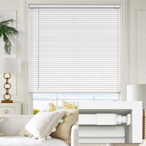 Lazblinds لا أدوات لا تمرين 1 "الستائر المصغرة فينيل ، الستائر اللاسلكية للنوافذ ، تصفية الضوء الستائر والظلال الأفقية ، 35" W × 48 "H ، أبيض