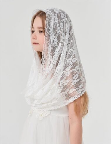 Floral Infinity Veils for Girls First Communion Infinity Scarf Baptism Veil for Girls Chapel Infinity Veils K6 in Saudi Arabia