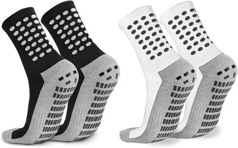 2/4/6 Pairs Men's Soccer Socks Grip Pads Non Slip Football Baseball Soccer Socks for Men Women (2 Pairs/Black White) in Saudi Arabia