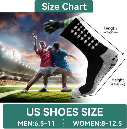 2/4/6 Pairs Men's Soccer Socks Grip Pads Non Slip Football Baseball Soccer Socks for Men Women (2 Pairs/Black White) in Saudi Arabia