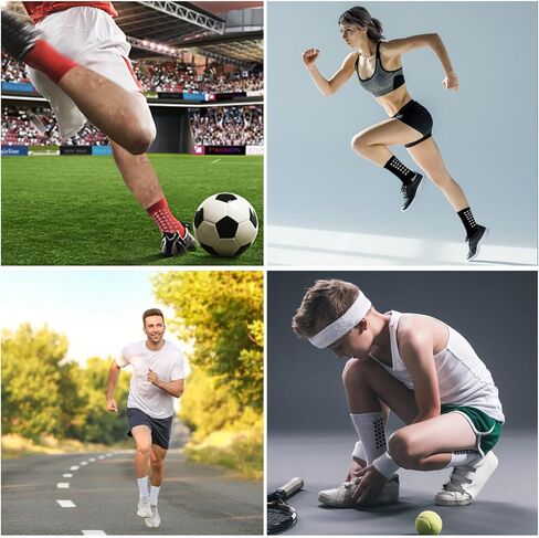 2/4/6 Pairs Men's Soccer Socks Grip Pads Non Slip Football Baseball Soccer Socks for Men Women (2 Pairs/Black White) in Saudi Arabia