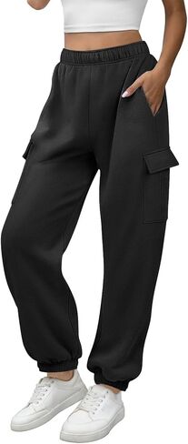 ATHMILE Womens Cargo Sweatpants Oversized Fleece Joggers Fall Fashion Outfits Y2k Clothes 2024 with Pockets in Kuwait