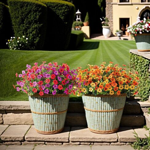 Artificial Silk Flowers Hanging Basket for Outdoor Indoor, Daisy with Eucalyptus Leaves Arrangement for Garden Yard Spring Summer Decor, Faux Green Plant in Metal Coconut Lining Pot(Red Purple) in Saudi Arabia