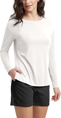 ODODOS Women's Peach-Soft Boat Neck Long Sleeve Shirt, Side Slit, Relaxed Fit Casual Top for Yoga & Lounge in Kuwait