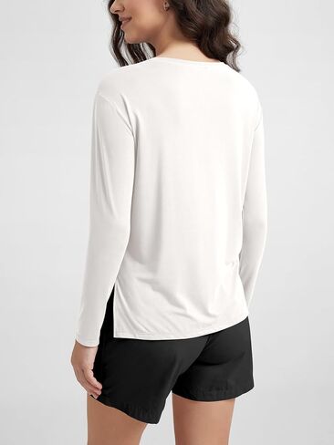 ODODOS Women's Peach-Soft Boat Neck Long Sleeve Shirt, Side Slit, Relaxed Fit Casual Top for Yoga & Lounge in Kuwait