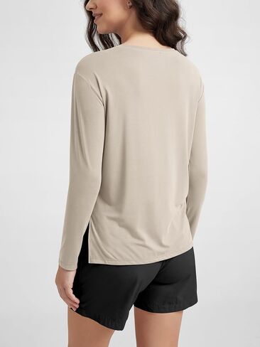 ODODOS Women's Peach-Soft Boat Neck Long Sleeve Shirt, Side Slit, Relaxed Fit Casual Top for Yoga & Lounge in Kuwait