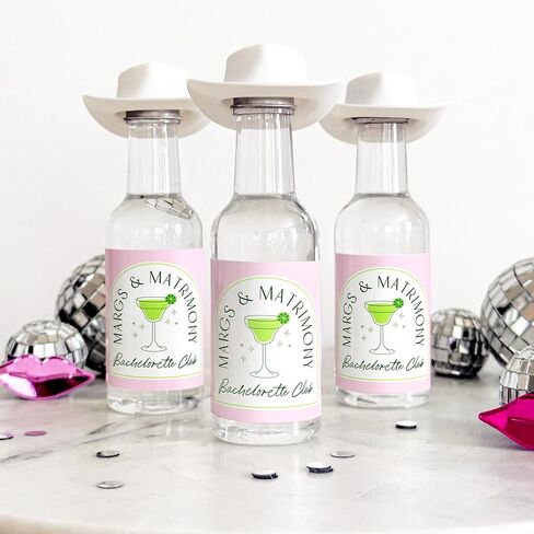 ملصقات المشروبات الكحولية لحفلات العزوبية من Margs and Matrimony - هدايا مخصصة لحفلات العزوبية، مارجريتا العازبة، المكسيك العازبة، هدايا حفلات الخطوبة، تيكيلا الزفاف (وردي) in Kuwait