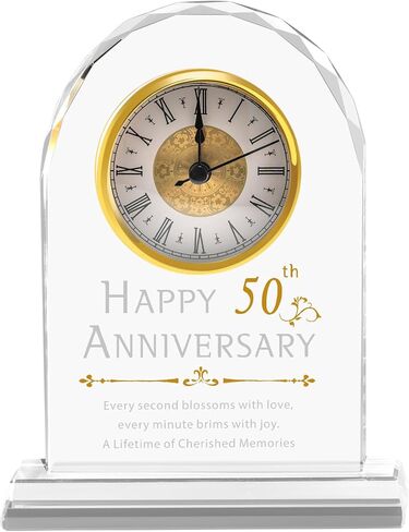 50th الزواج من هدايا Crystal Clock Claste للآباء الزوجين ، و 50 عامًا هدايا الزفاف هدايا على مدار الساعة لزوجة الزوج ، وزينة الذكرى السنوية الخمسين لزواجها in Kuwait