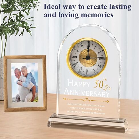 50th الزواج من هدايا Crystal Clock Claste للآباء الزوجين ، و 50 عامًا هدايا الزفاف هدايا على مدار الساعة لزوجة الزوج ، وزينة الذكرى السنوية الخمسين لزواجها in Kuwait