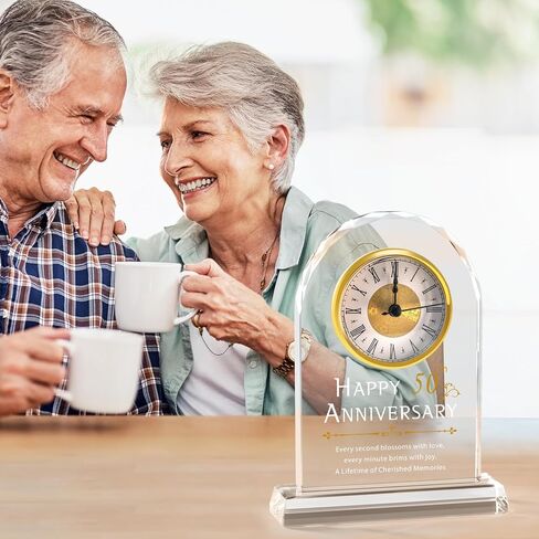 50th الزواج من هدايا Crystal Clock Claste للآباء الزوجين ، و 50 عامًا هدايا الزفاف هدايا على مدار الساعة لزوجة الزوج ، وزينة الذكرى السنوية الخمسين لزواجها in Kuwait