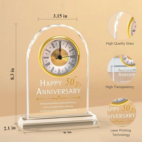 50th الزواج من هدايا Crystal Clock Claste للآباء الزوجين ، و 50 عامًا هدايا الزفاف هدايا على مدار الساعة لزوجة الزوج ، وزينة الذكرى السنوية الخمسين لزواجها in Kuwait