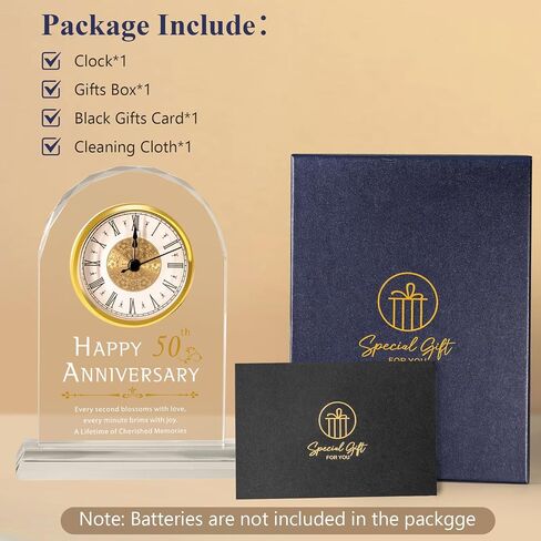 50th الزواج من هدايا Crystal Clock Claste للآباء الزوجين ، و 50 عامًا هدايا الزفاف هدايا على مدار الساعة لزوجة الزوج ، وزينة الذكرى السنوية الخمسين لزواجها in Kuwait