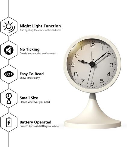 AYRELY® 3" Cute Analog Alarm Clock,Small Retro Table Clock Battery Operated,Slient Metal Desk Clock with Light for Living Room Decor,Bedroom,Bedside,Shelf (Black) in Kuwait