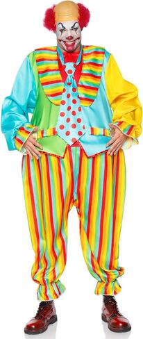 Leg Avenue Men's 2 Pc Circus Clown Costume with Satin Rainbow Jumpsuit & Ring Waist, Oversized Tie in Saudi Arabia