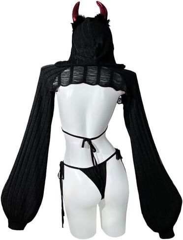 Koruraclub Knitting Coziest Devil Costume （مجموعة من 7 قطع） Gray Premium Sweater Cosplay Lingerie للنساء Cosplay Costume in Saudi Arabia