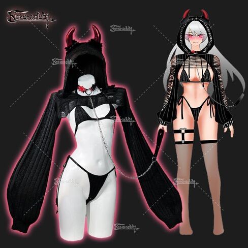 Koruraclub Knitting Coziest Devil Costume （مجموعة من 7 قطع） Gray Premium Sweater Cosplay Lingerie للنساء Cosplay Costume in Saudi Arabia