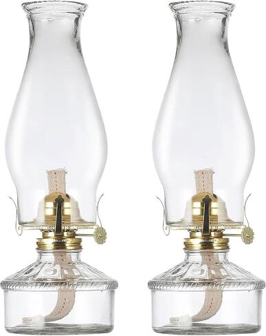 2 Pieces Large Oil Lamps for Indoor Use Vintage Glass Classic Kerosene Lamp Rustic Clear Kerosene Hurricane Lantern Home Decor Oil Lantern for Tabletop Decor Emergency Lighting in Kuwait