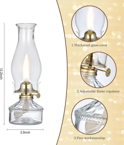 2 Pieces Large Oil Lamps for Indoor Use Vintage Glass Classic Kerosene Lamp Rustic Clear Kerosene Hurricane Lantern Home Decor Oil Lantern for Tabletop Decor Emergency Lighting in Kuwait