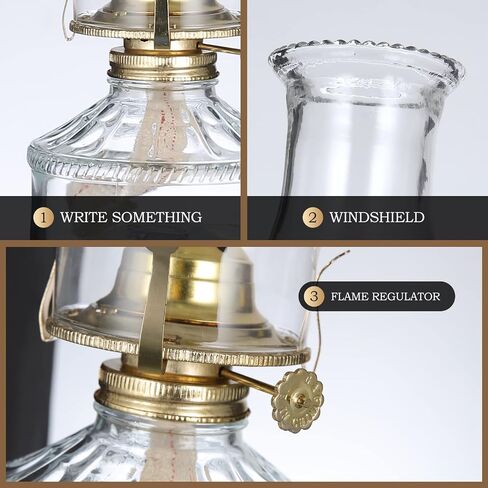 2 Pieces Large Oil Lamps for Indoor Use Vintage Glass Classic Kerosene Lamp Rustic Clear Kerosene Hurricane Lantern Home Decor Oil Lantern for Tabletop Decor Emergency Lighting in Kuwait