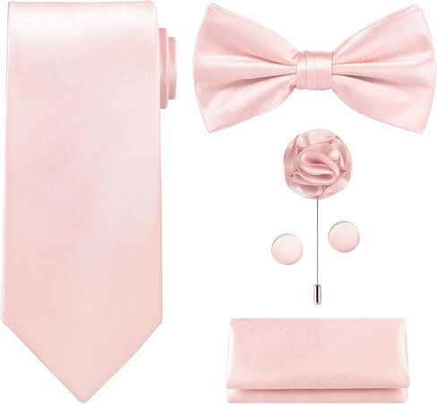 TIE G 5pcs Tie Set in Gift BOX WHITE OR BLACK: Solid Color Necktie, Satin Bow Tie, Pocket Square, Lapel, Cuff Links in Saudi Arabia