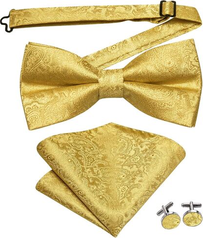 Dubulle Mens Paisley Striped Bowtie Set Pre-tied Bowtie for Men and Pocket Square Set Wedding Business in Kuwait