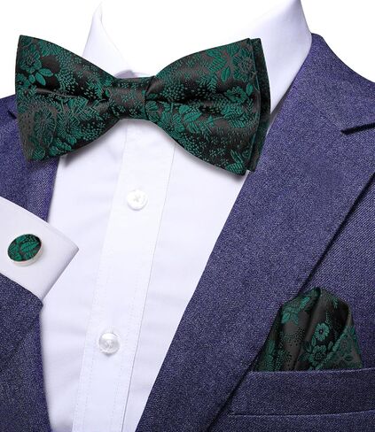 Dubulle Mens Paisley Striped Bowtie Set Pre-tied Bowtie for Men and Pocket Square Set Wedding Business in Kuwait