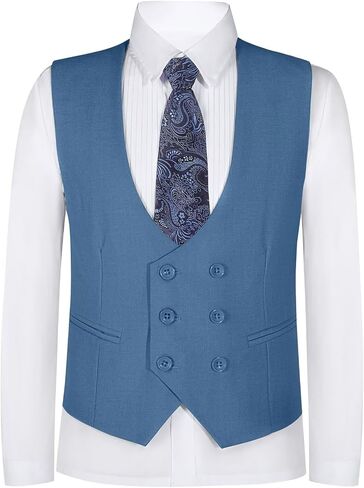 Boys Vest Double Breasted Suit Vest for Boy Formal Casual Western Wedding Waistcoat and Tie in Saudi Arabia