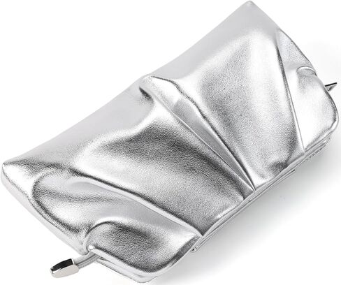 Women Clutch Bag Dressy Formal Handbag Pleated PU Clutch Purse Detachable Chain Crossbody Bag in Saudi Arabia