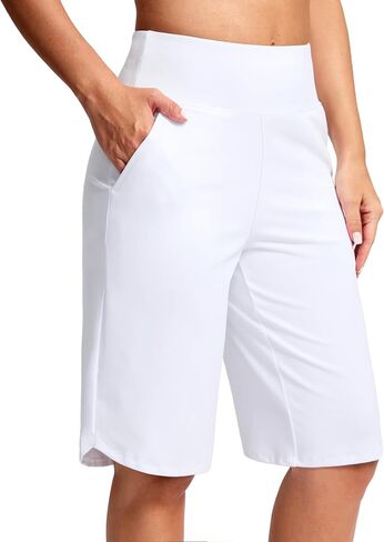 SANTINY 12" Long Bermuda Shorts for Women Knee Length with Pockets High Waisted Stretch Shorts for Summer Walking in Saudi Arabia