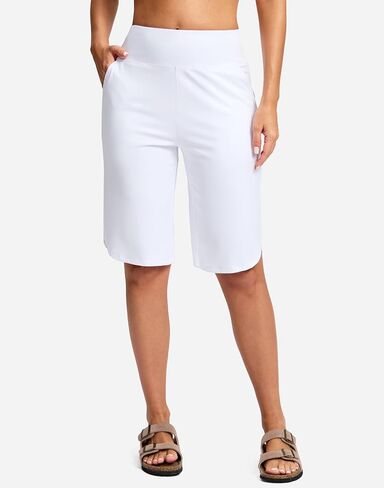 SANTINY 12" Long Bermuda Shorts for Women Knee Length with Pockets High Waisted Stretch Shorts for Summer Walking in Saudi Arabia