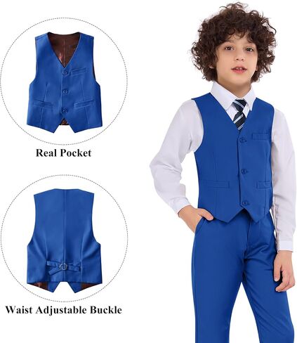 Boys Suit Vest Kids Formal Waistcoat Vest with Pockets Adjustable Back Strap Vest for Wedding Piano Performance in Kuwait