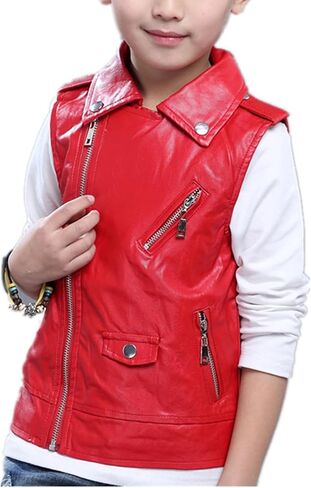 Boys Girls Faux leather Vest Jacket Kids Motorcycle Vests Joker Dress Coat 3-12Years in Saudi Arabia
