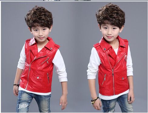 Boys Girls Faux leather Vest Jacket Kids Motorcycle Vests Joker Dress Coat 3-12Years in Saudi Arabia