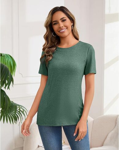 GINKANA Women's Nursing Shirts Short Sleeve Breastfeeding Tshirt with Hidden Zippers Loose Fit Nursing Tops in Kuwait
