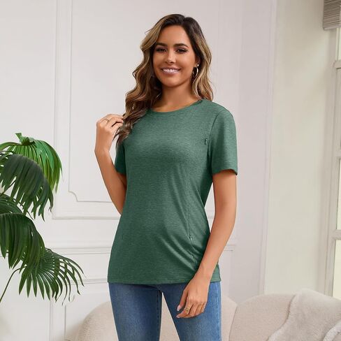 GINKANA Women's Nursing Shirts Short Sleeve Breastfeeding Tshirt with Hidden Zippers Loose Fit Nursing Tops in Kuwait