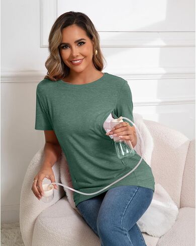 GINKANA Women's Nursing Shirts Short Sleeve Breastfeeding Tshirt with Hidden Zippers Loose Fit Nursing Tops in Kuwait