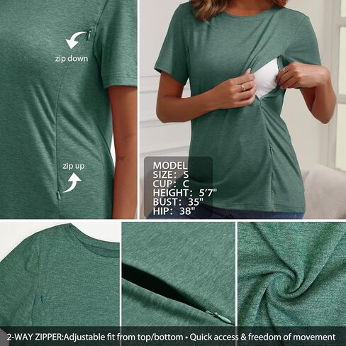 GINKANA Women's Nursing Shirts Short Sleeve Breastfeeding Tshirt with Hidden Zippers Loose Fit Nursing Tops in Kuwait
