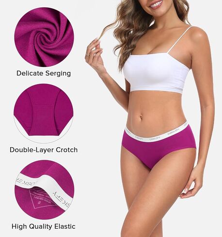 coskefy Women's Underwear Cotton Breathable Hipster Panties Soft Low Rise Bikini Ladies Workout Briefs 5 Pack in Kuwait