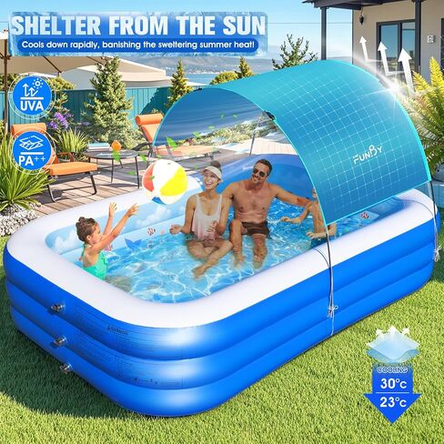 Inflatable Pool with Canopy,Upgraded Inflatable Swimming Pool for Kids,Adult,Large Inflatable Blow up Pools,Ocean Theme Oversized Thickened 105"x75"x25"Inflatable Family Pools for Backyard in Saudi Arabia